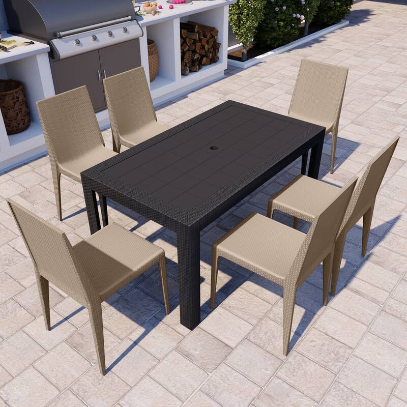 Outdoor Patio Dining Chairs, Set of 4 Stackable Polypropylene Chairs with Woven Design for Garden, Deck, or Pool