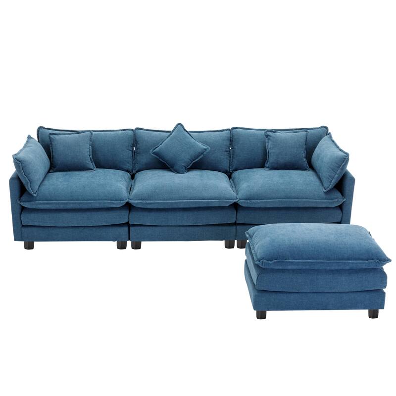 112.2" Modern L-Shaped 4-Seat Sectional Sofa with Removable Ottoman, 5 Plush Pillows, and Sturdy Construction