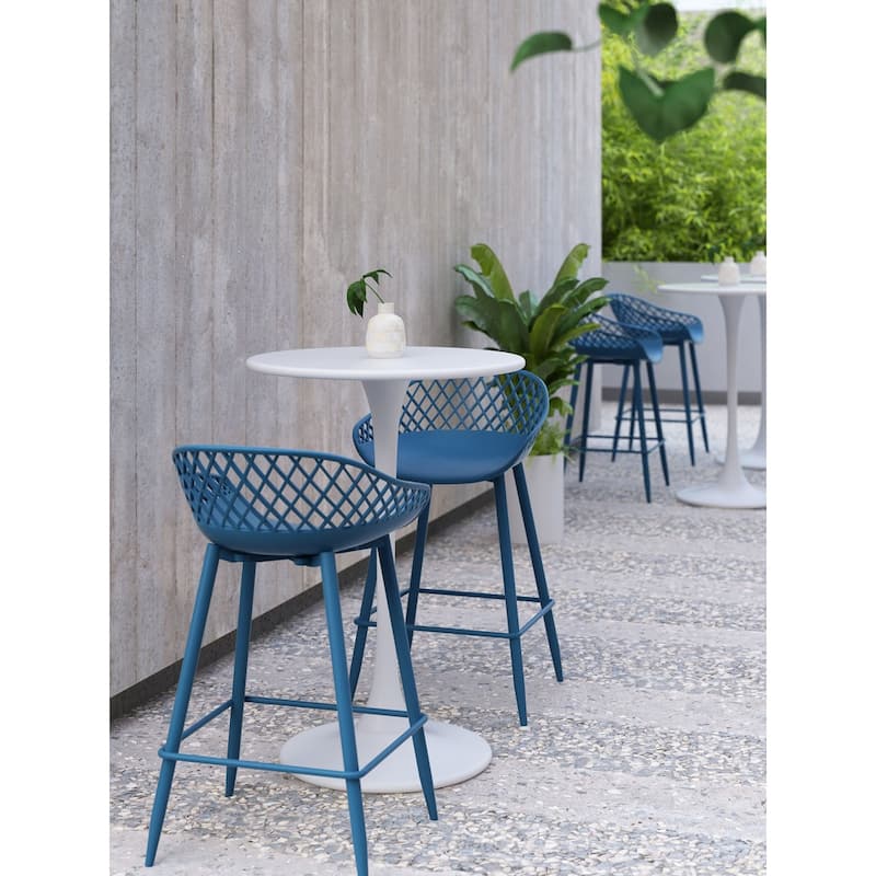 Kurv™ Mid-Century Modern Counter Stool with Steel Legs for Indoors or Outdoors - Set of 2