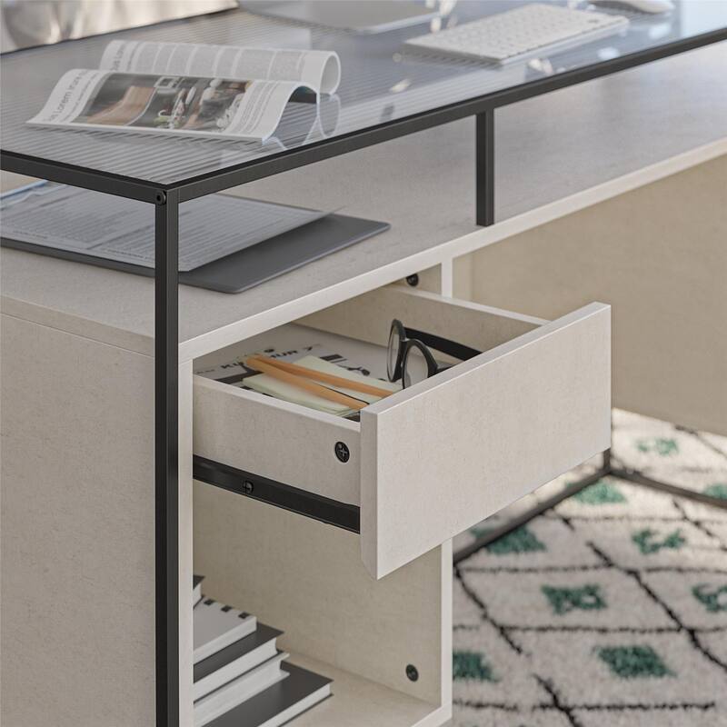 Ameriwood Home Creedmore Modern Desk with Fluted Glass Top