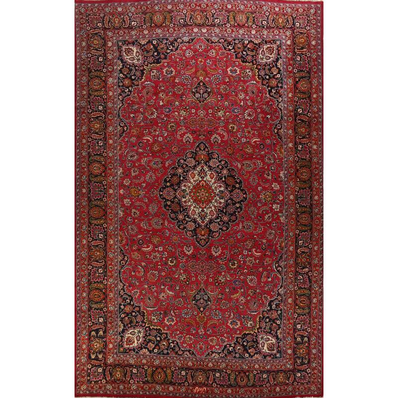 Hand Knotted Oriental 100% Wool Carpet Traditional Floral Red Mashad Area Rug - 16' 4'' X 10' 0''