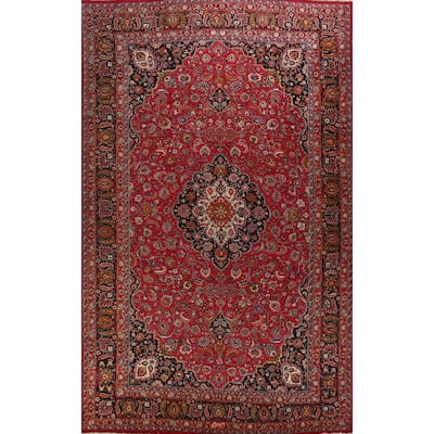 Hand Knotted Oriental 100% Wool Carpet Traditional Floral Red Mashad Area Rug - 16' 4'' X 10' 0''