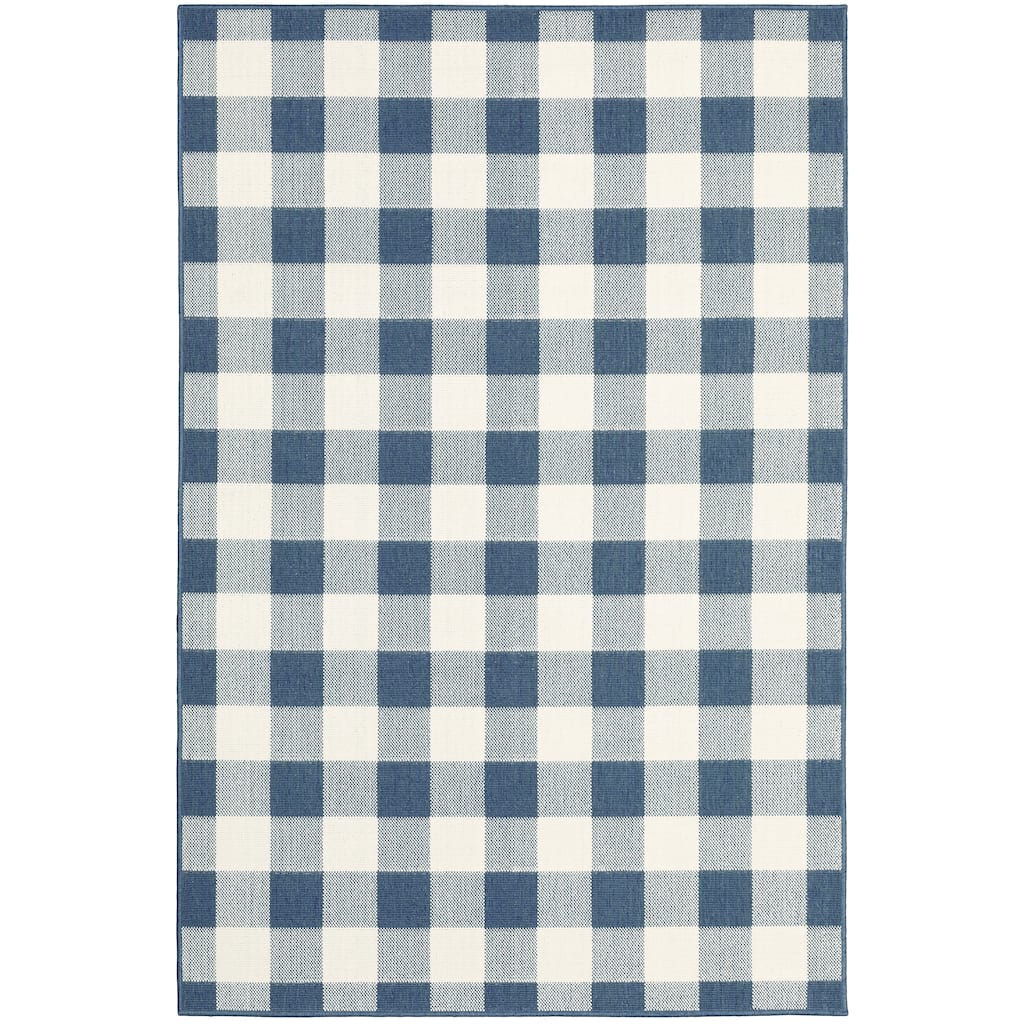 Midland Blue Ivory Geometric Outdoor Casual Area Rug