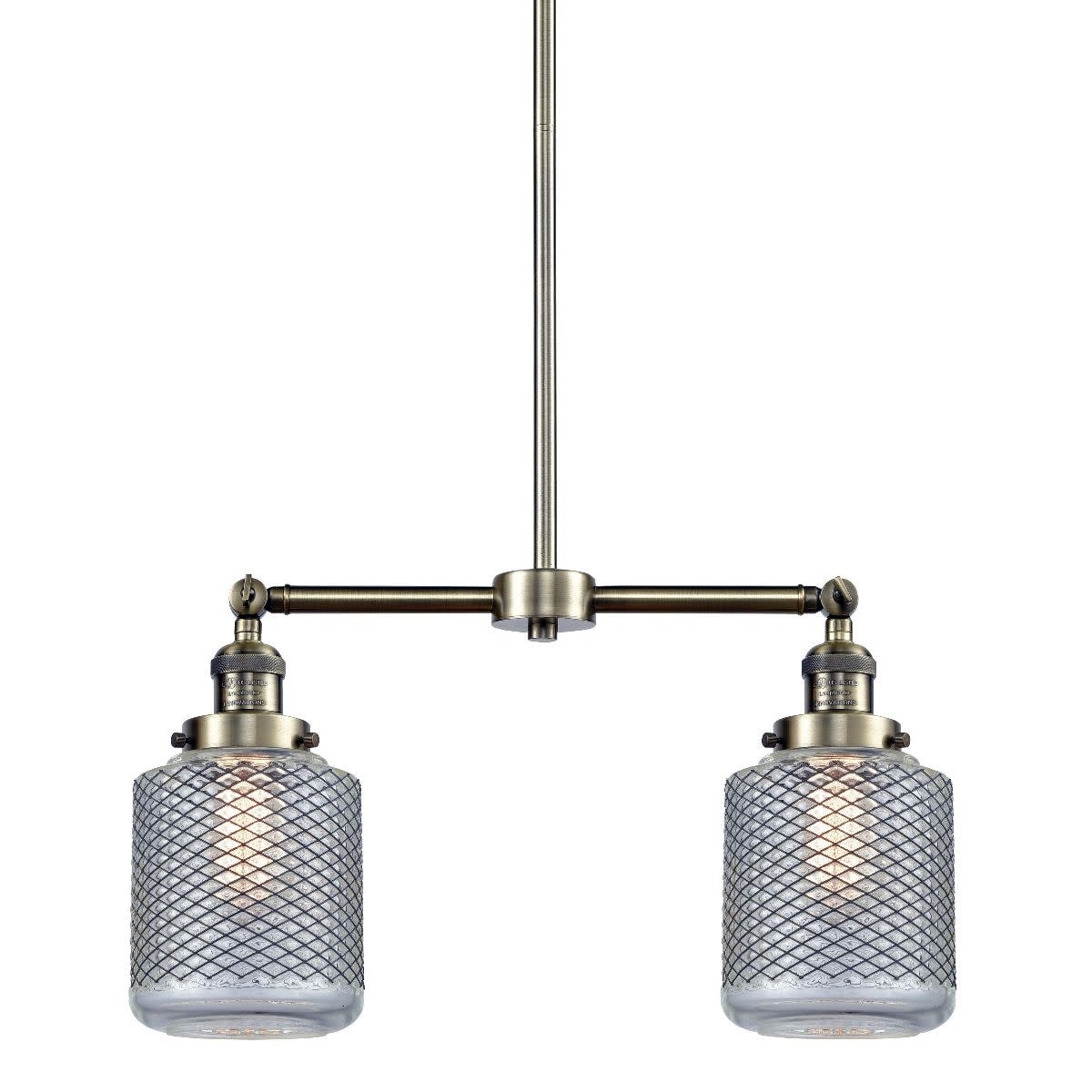 Innovations Lighting 209 Stanton  Stanton 2 Light 23" Wide Linear Chandelier - (Polished Nickel / Vintage Wire Mesh) - Chandeliers For Bedrooms by Overstock.com