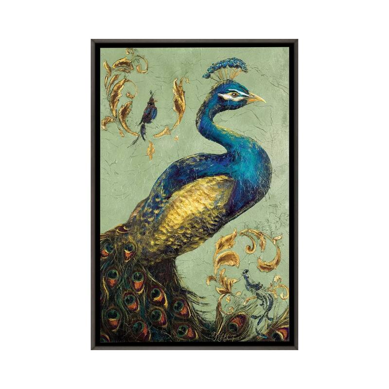 iCanvas "Peacock on Sage I" by Tiffany Hakimipour Framed - Charcoal - 40x26