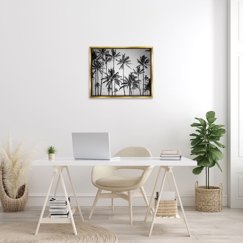 Stupell Palm Trees Skyline Black and White Photography Floater Frame
