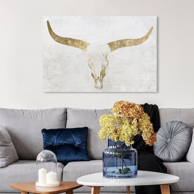 Wynwood Studio 'Evening Desert Skull Sand' Animals Wall Art Canvas Print Farm Animals - Gold, White