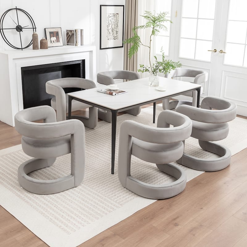 SEYNAR Modern Velvet E-Shaped Open Back Dining chair Set of 6 - Grey