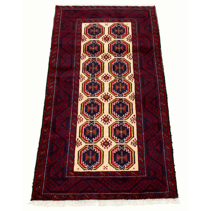 Hand-knotted Rizbaft Red Wool Rug - 3'1" x 6'2"/3'1 x 6'2