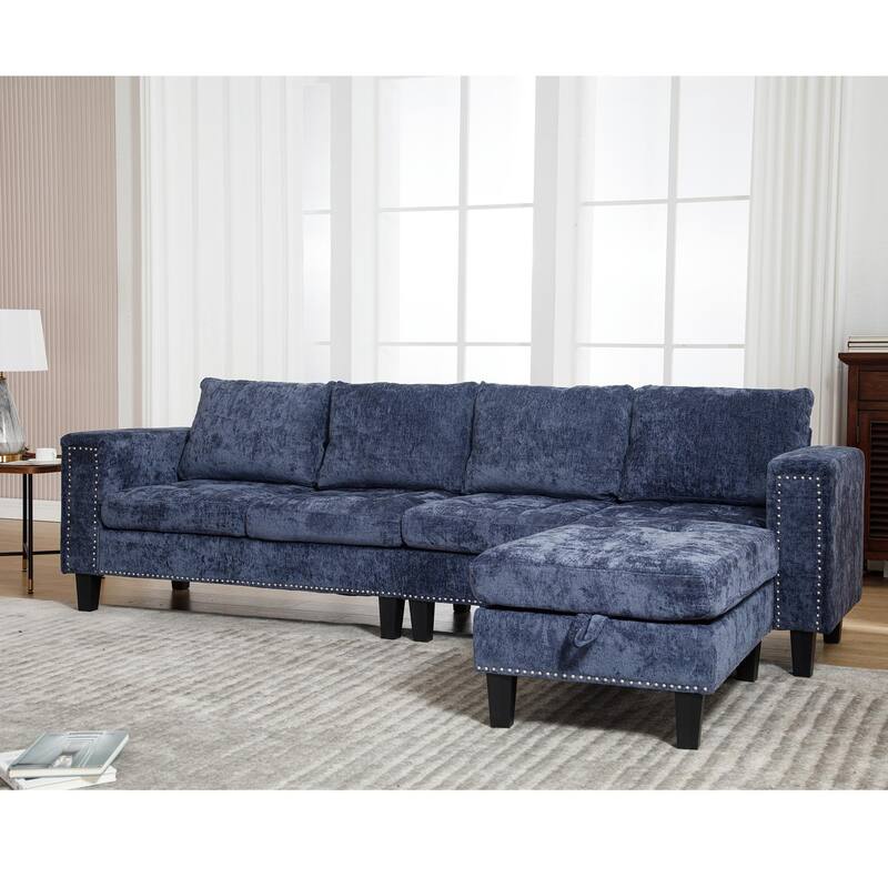 Contemporary Modular Sectional Sofa with Chenille Upholstery and Storage Ottoman for Living Room or Guest Room