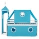 preview thumbnail 10 of 10, Twin Size Loft Bed with Windows and Tent, House Loft Bed with Safety Guardrail, Wooden Loft Bed Frame with Ladder and Slide,Blue