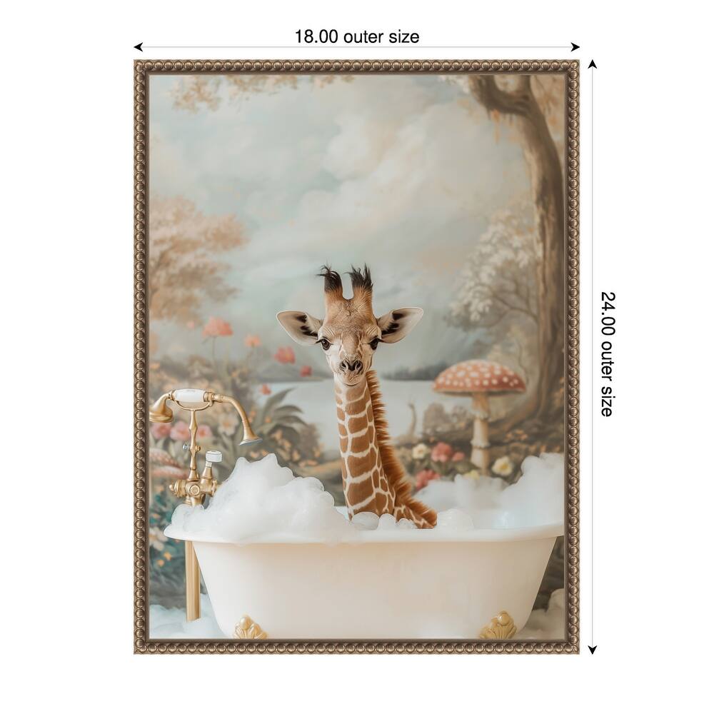 Whimsical Giraffe Soak by Niky Rahner Framed Canvas Wall Art