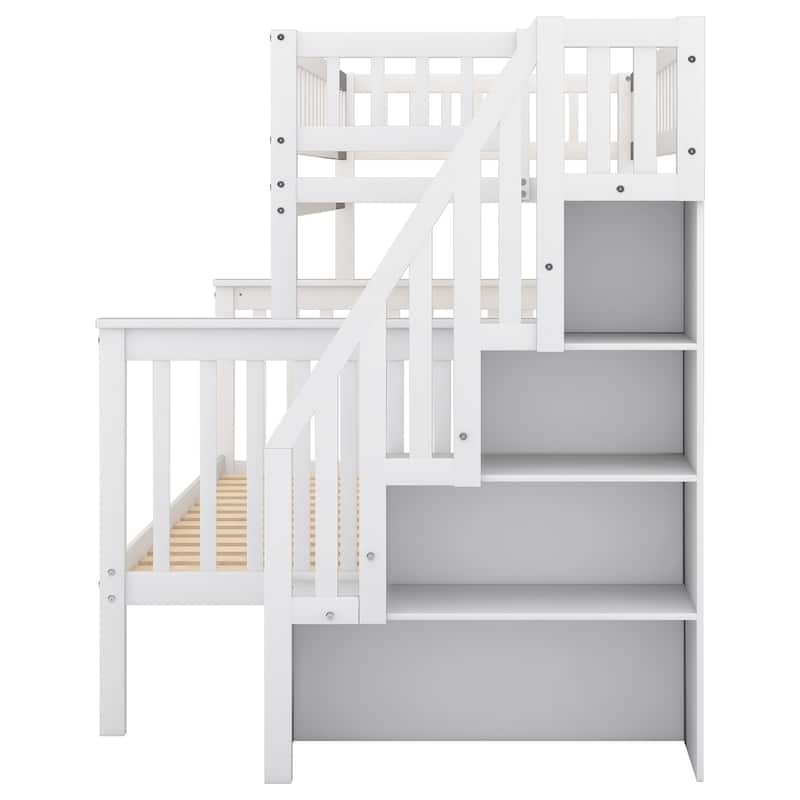 Merax Twin over Full Wood Bunk Bed with Storage Stairs