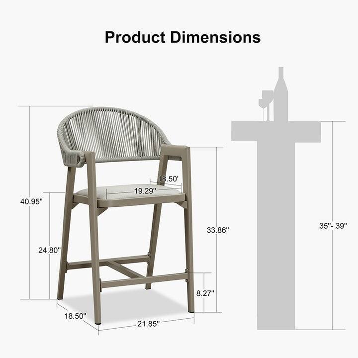PURPLE LEAF Outdoor Bar Stools Chair Set of 2, All Weather Rattan and Aluminum Patio Bar Stool with Cushion