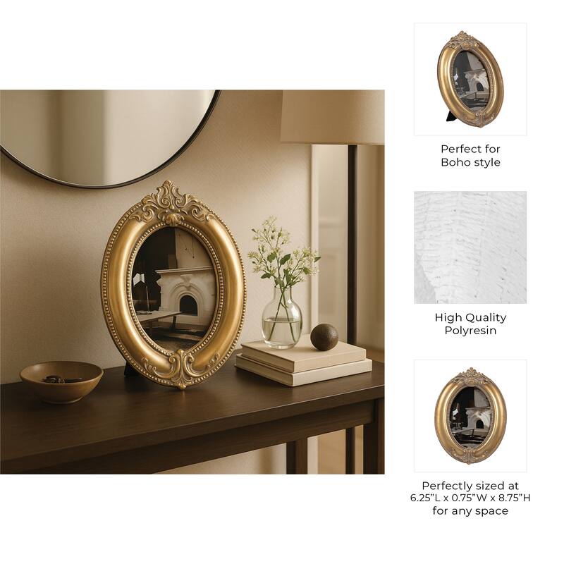 Resin Oval Applique Decorative Photo Frame - Gold, 4x6 in.