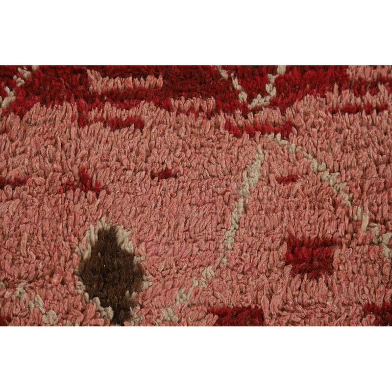 Plush Pink Moroccan Area Rug Hand-Knotted Tribal Wool Carpet - 7'11" x 10'8"