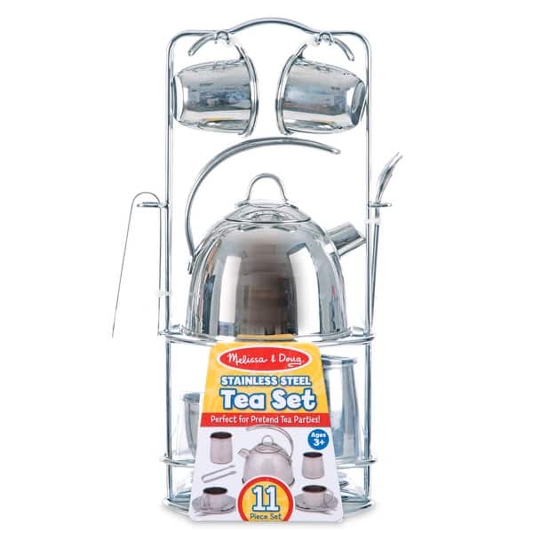 slide 2 of 4, Melissa & Doug Stainless Steel Tea Set and Storage Stand, 11 Pieces - Silver Silver - Kids