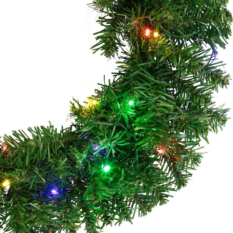 Pre-Lit Artificial Battery Operated Pine Christmas Wreath - 18" - LED Multicolor