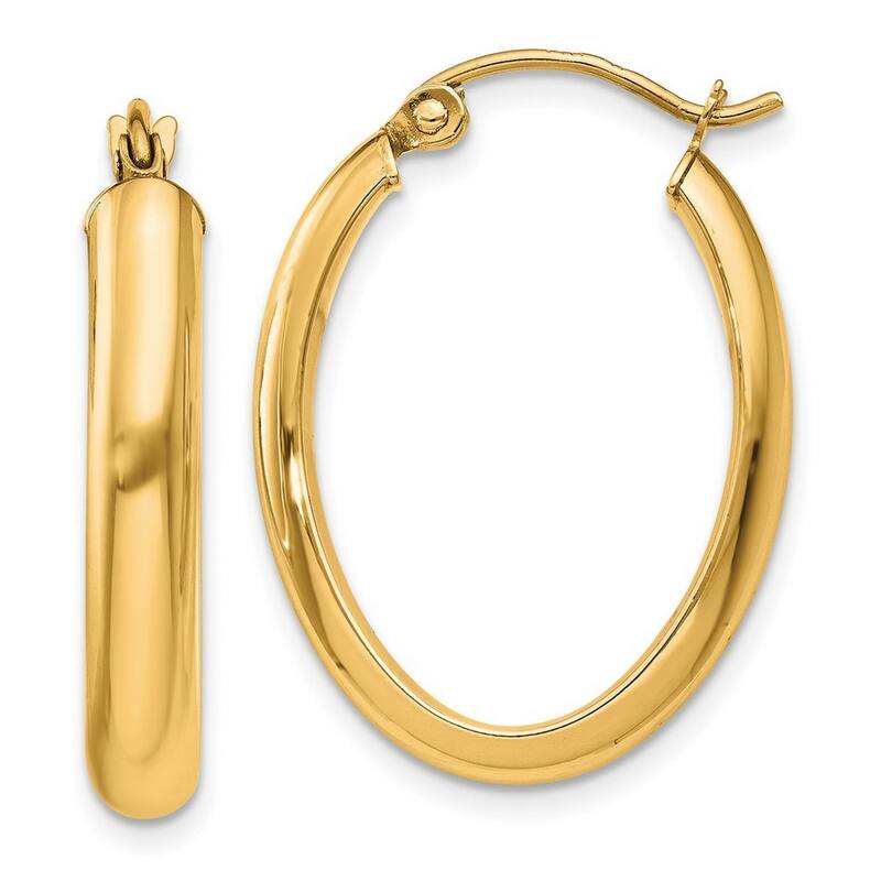 Curata 14k Yellow Gold Polished Oval Tube Hoop Earrings - 25x17mm