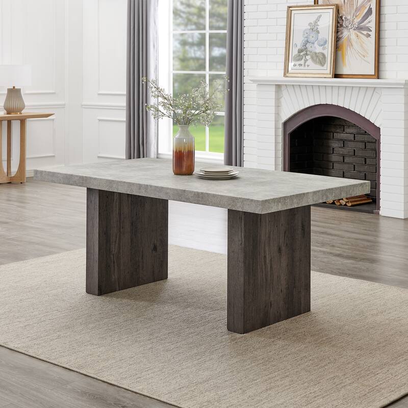 Roundhill Furniture Sorlen Modern 5-Piece Dining Set, 3D Faux Concrete Table with 4 Chairs