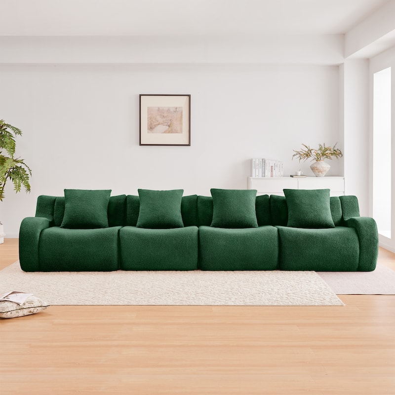 GDF Studio - Fairford 4-Seat Modular Sofa with Curved Armrests & Premium Teddy Fabric