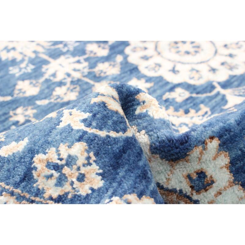ECARPETGALLERY Hand-knotted Heritage Blue Silk, Wool Rug - 2' 7" x 12'
