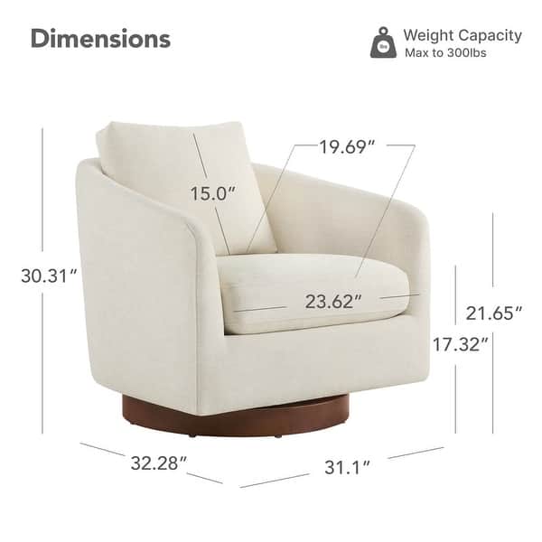 dimension image slide 2 of 4, Spruce & Spring Classic Swivel Club Accent Chair with Back Cushion & Solid Wood Frame