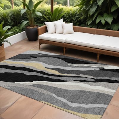 HomeRoots Abstract Transitional Rectangle Outdoor Rug