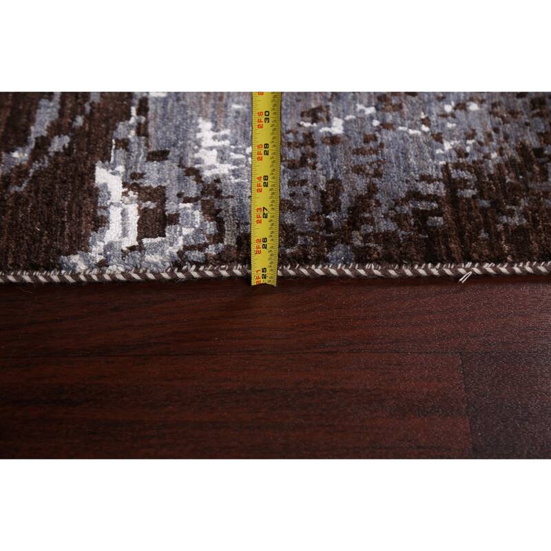Wool/ Silk Modern Vegetable Dye Abstract Oriental Runner Rug Handmade - 3'0" x 12'3"
