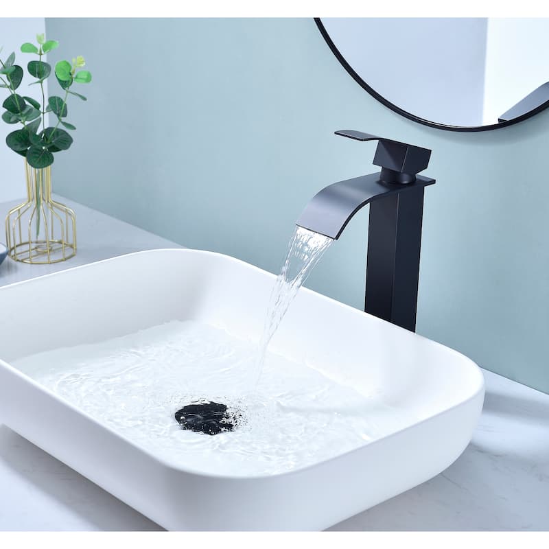 Modern Single Handle Sink Vanity Bathroom Faucet with Waterfall Spout, Anti Corrosion, Anti Rust, Easy Clean