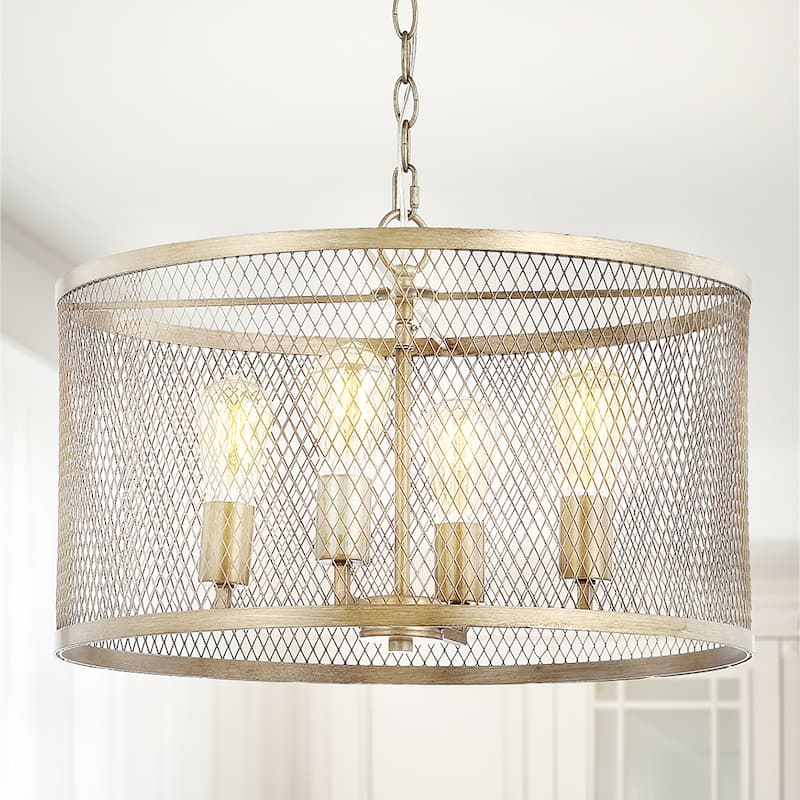 Nile 4-Light 20" Iron Adjustable Industrial Mesh LED Pendant, Gold by JONATHAN Y - Antique Gold