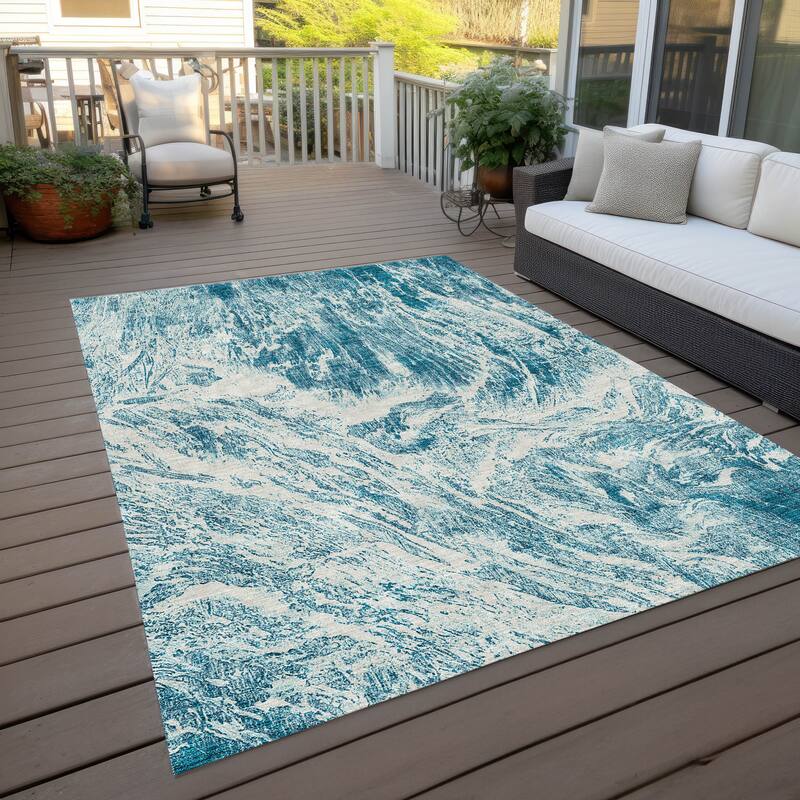 Machine Washable Indoor/ Outdoor Modern Abstract Chantille Rug - Teal - 3' x 5'