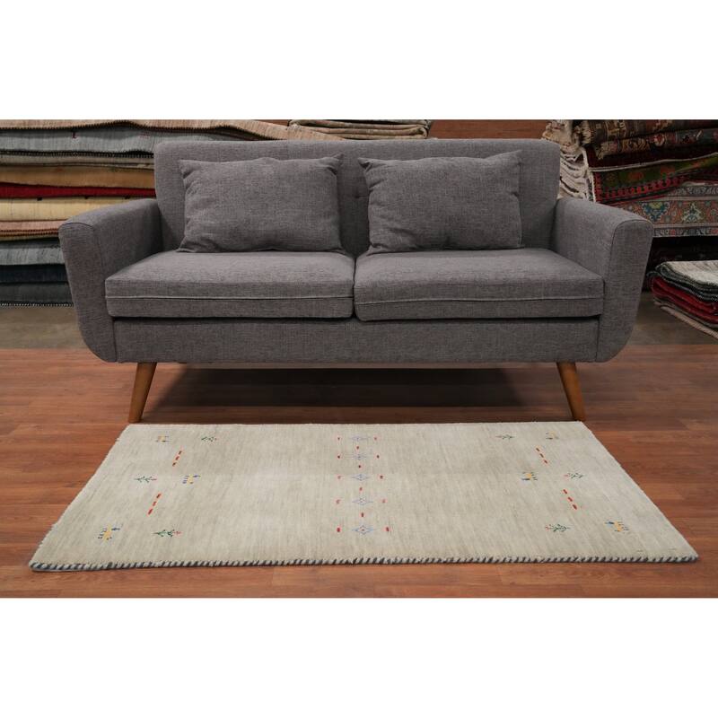 Hand Knotted Oriental 100% Wool Carpet Tribal Animal Pictorial Beige & Ivories Gabbeh Runner Rug - 4' 6'' X 2' 5''
