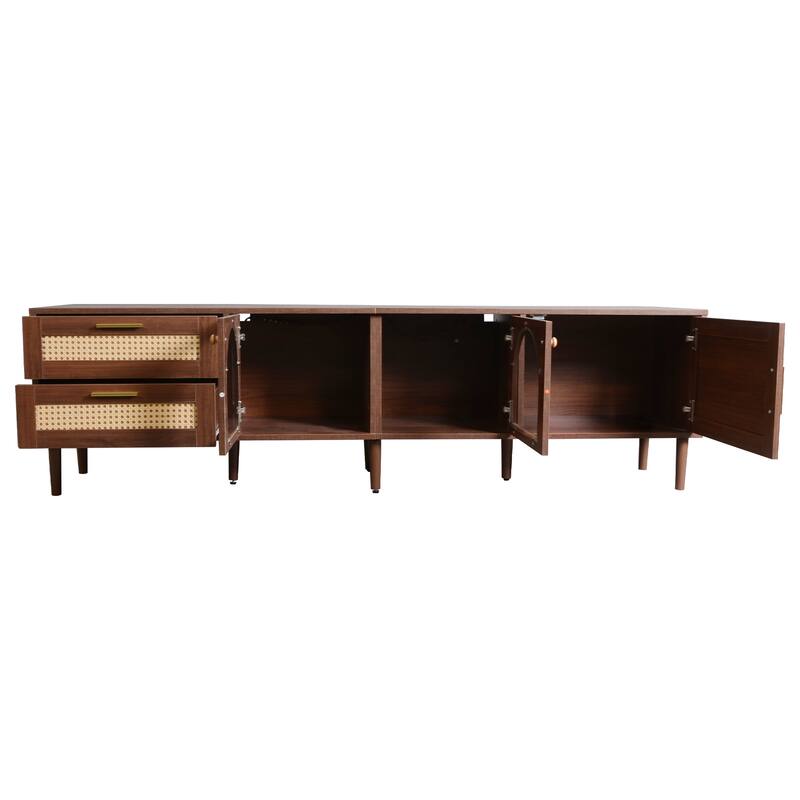 Modern Media Console with Rattan Design, LED Lights & Storage for TVs up to 80" - Living Room & Bedroom TV Stand