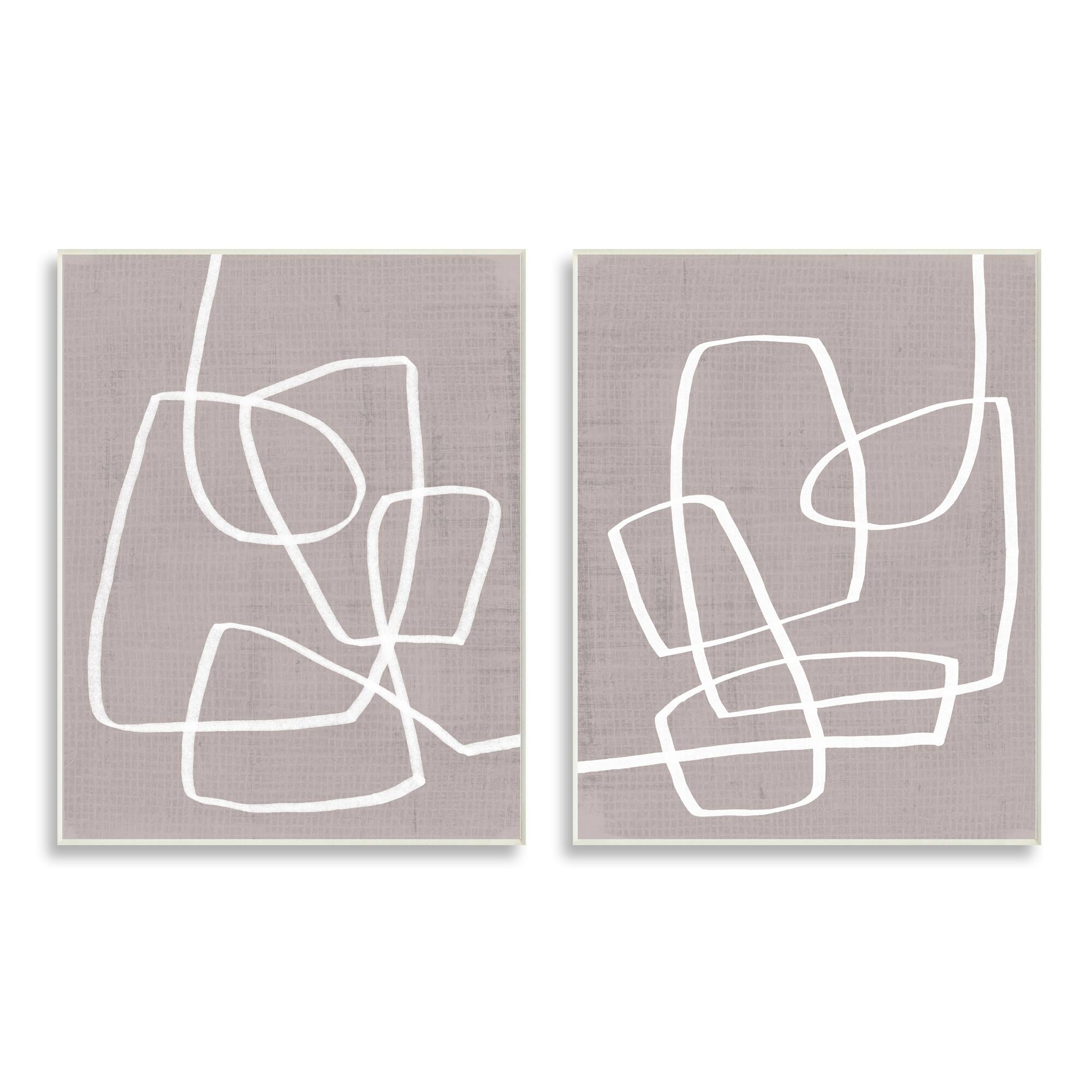 Stupell Abstract Busy Line Minimal Boho Design Brown White 2pc Multi Piece Wood Wall Art Set