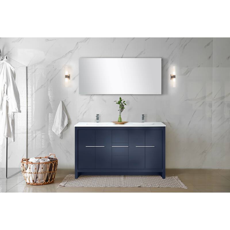 Lafarre Bath Vanity, White Quartz Top, Chrome Faucet Set and Mirror