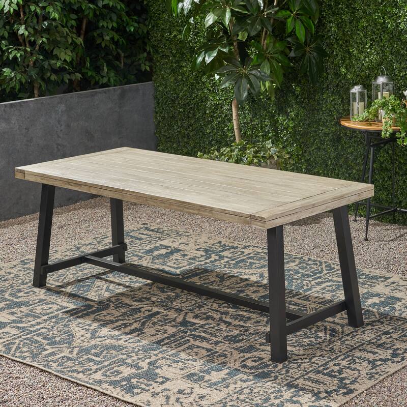 Roomfitters Modern Outdoor Dining Table with Wood Top and Black Powder-Coated Frame for Patio or Garden