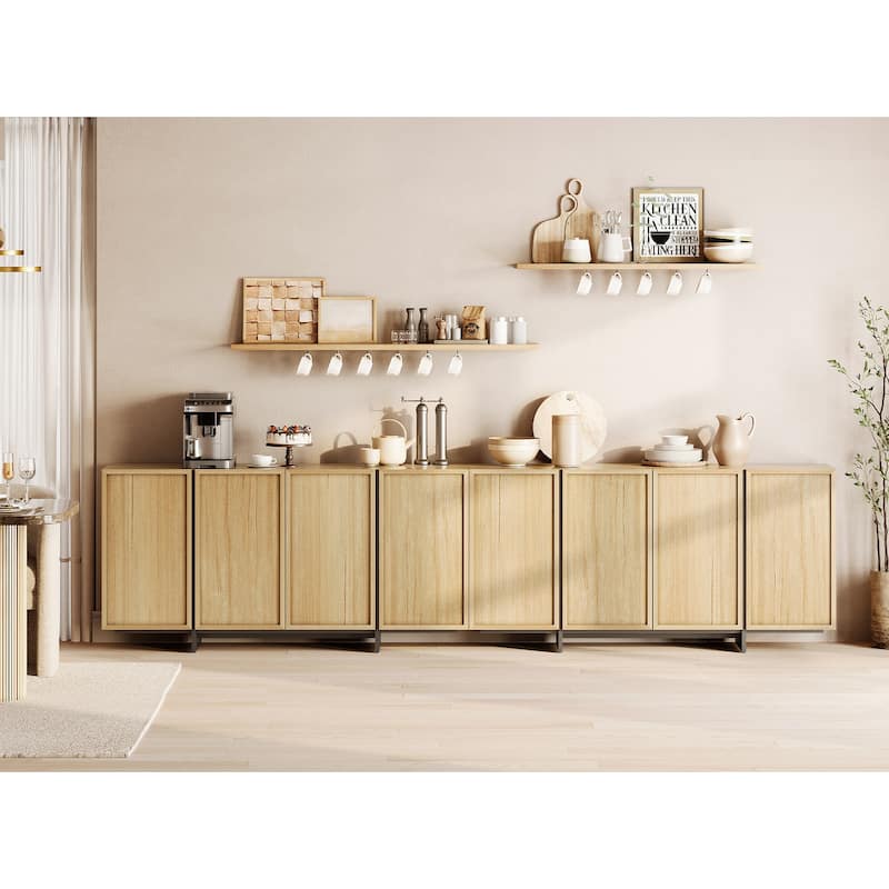 WAMPAT Buffet Cabinets, Modern Sideboard with Large Storage Space and T-Shaped Legs for Dinning Room, Kitchen - 2 PCS - Oak