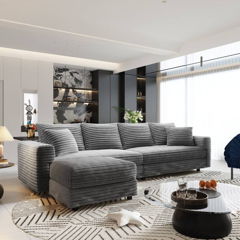 102" Modular Cloud Sectional Couch with 2 Ottoman, Pillows Modern Upholstered Sofa, Convertible Corduroy Couches for Living Room