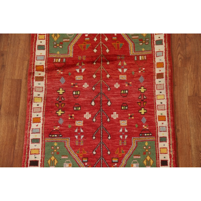 Geometric Red Abadeh Persian Vintage Area Rug Handmade Wool Carpet - 2'3"x 3'6"