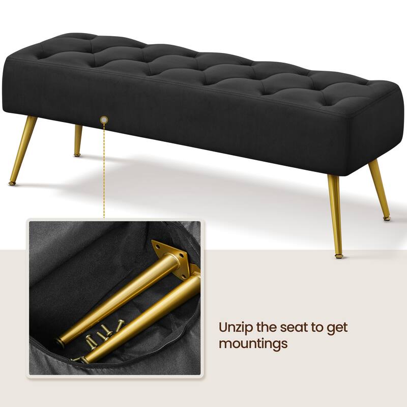 Yaheetech Upholstered Footstool Velvet Ottoman Button-Tufted Table Bench - 45"×16"×17"