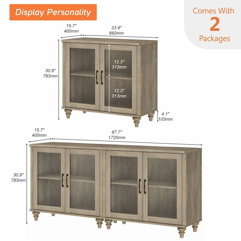 Kitchen Sideboard Buffet Cabinet, Glass Display Cabinet with Storage