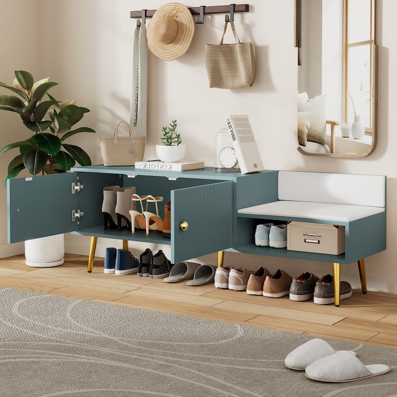 Upholstered Storage Bench with Hidden Storage,Metal Handles and Legs