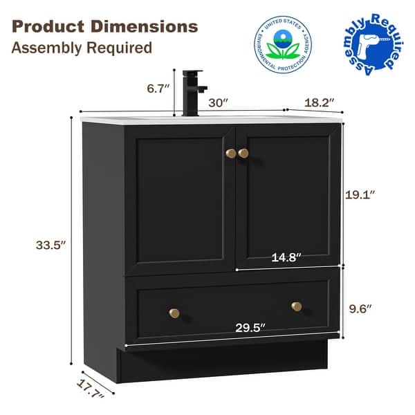 dimension image slide 2 of 6, 30" Bathroom Vanity Cabinet with Undermount Sink & Faucet
