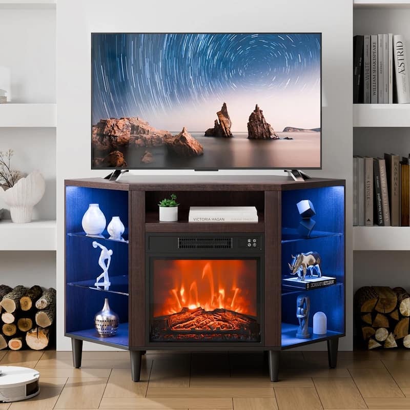Electric Fireplace TV Stand Corner TV Stand for TVs up to 50" Brown - 42 inches