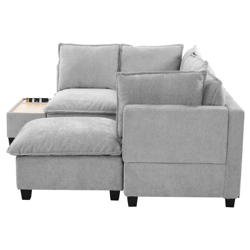 U-Shaped Chenille Sectional Sofa Set Modular Couch w/ Coffee Table