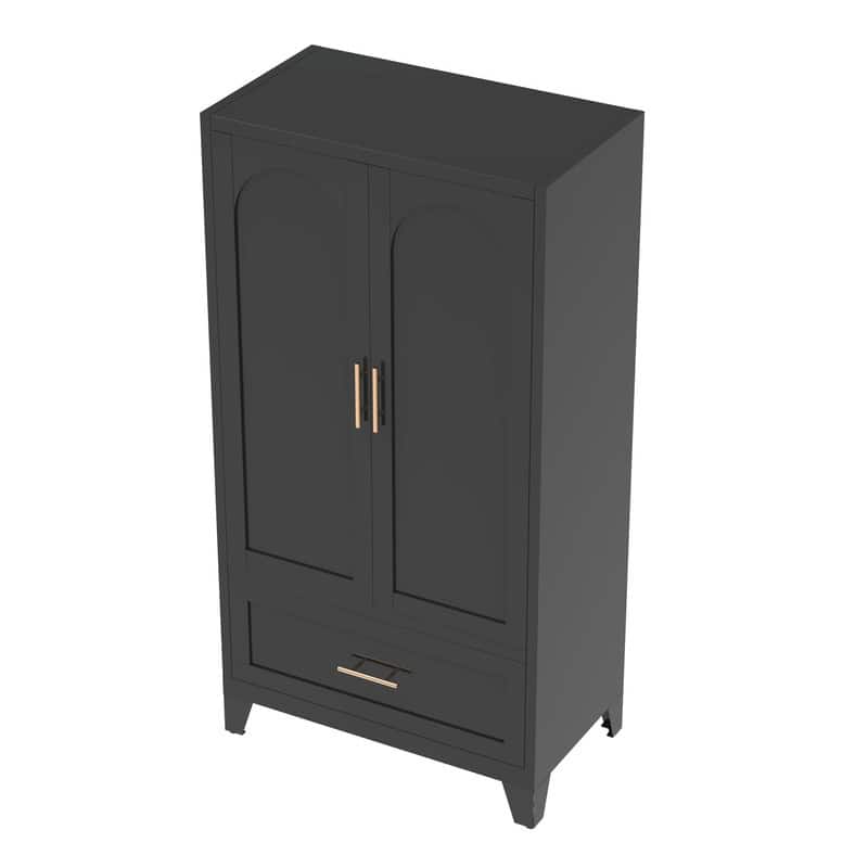 60" Tall Metal Wardrobe Cabinet - 2-Door Closet with Hanging Rod, Shelf, and Drawer