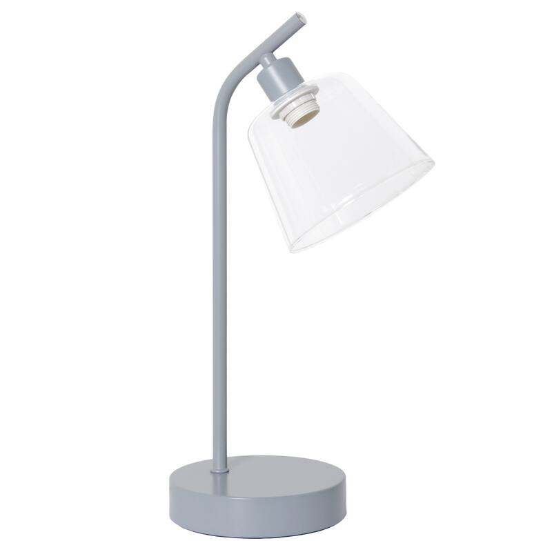 Angled Desk Lamp with Clear Ribbed Glass Shade - 15.75" - Gray