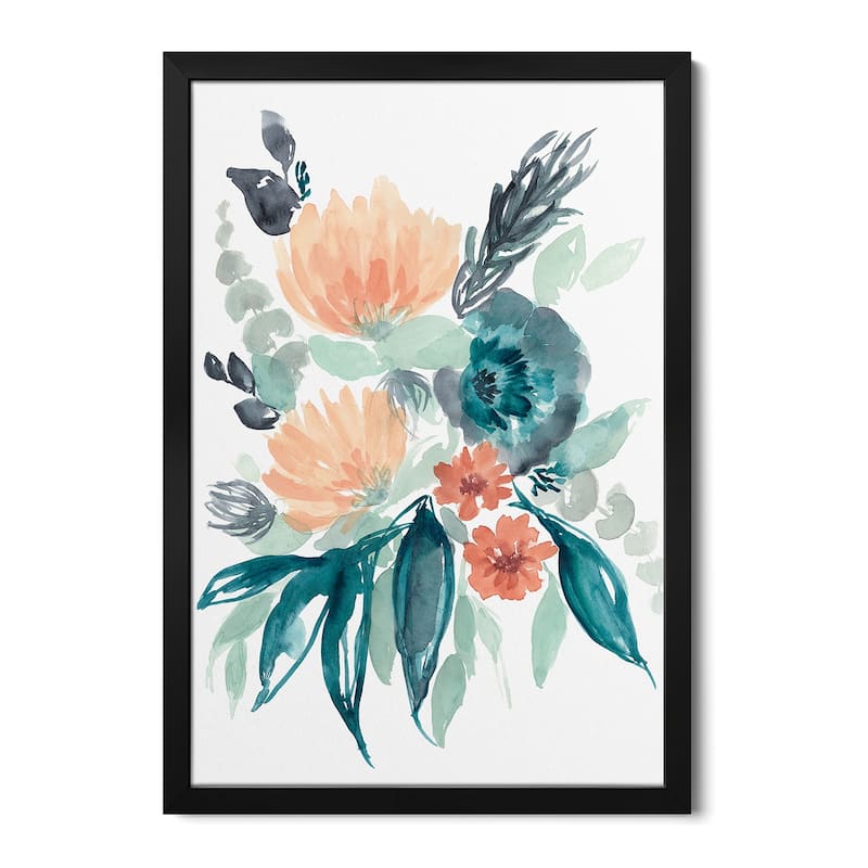Teal & Peach Bouquet I Premium Framed Poster by Jennifer Goldberger - Black - 32x24x1