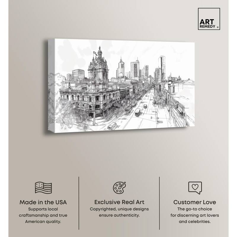 Collins Street Sketch Canvas by Art Remedy, Gallery Wrapped